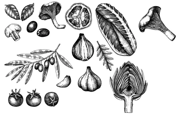 Serie Verdure Disegnate Mano Icone Illustrazione Vettoriale — Vettoriale Stock
