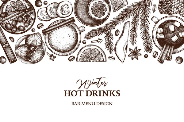Diseño Vectorial Con Ilustración Bebidas Invierno Dibujadas Mano Bebidas Vintage — Archivo Imágenes Vectoriales