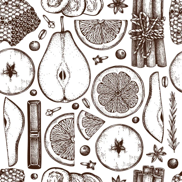 Векторний Дизайн Ілюстрацією Ручних Зимових Напоїв Вінтажні Напої Ескіз Фону — стоковий вектор