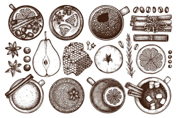 Векторный Дизайн Иллюстрацией Зимних Напитков Ручной Работы Винтажные Напитки Рисунок — стоковый вектор