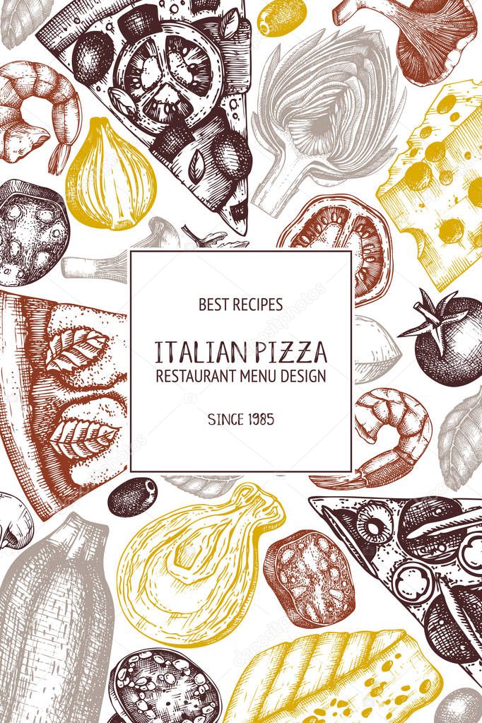 Italian pizza hand drawn design, vector illustration