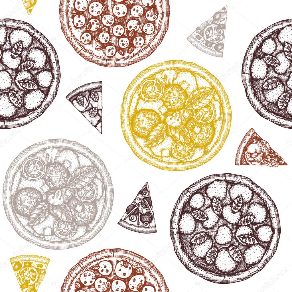 pizza pattern, retro style, vector illustration