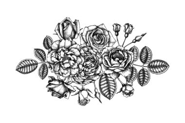 vektör kümesi elle çizilmiş Düğün Buketler