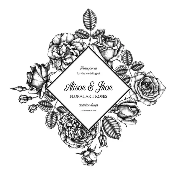 向量贺卡与手绘玫瑰在白色背景 — 图库矢量图片
