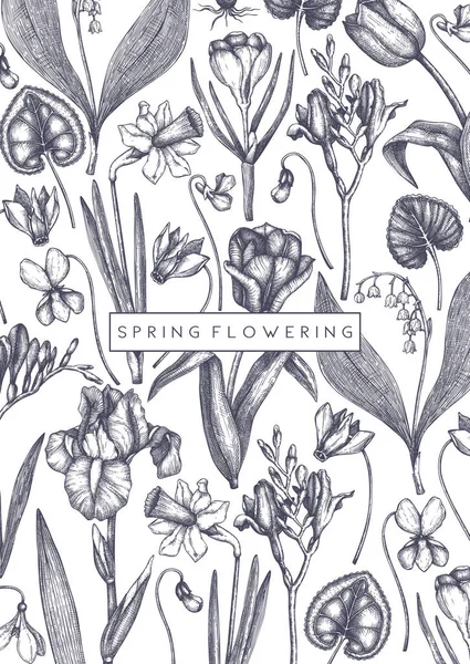 Flores primavera dibujadas a mano — Vector de stock