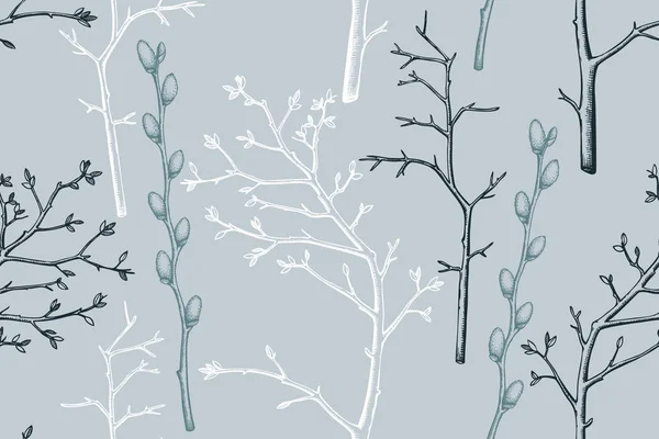 Seamless mönster med willow tree kvistar — Stock vektor