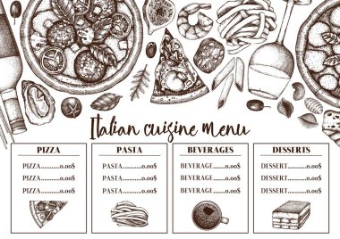 menü için İtalyan mutfağı arka plan vektör illüstrasyon