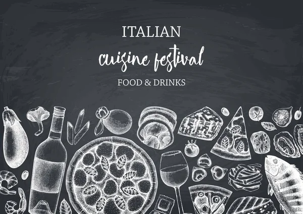 Ilustração Vetorial Cozinha Italiana Fundo Para Menu — Vetor de Stock