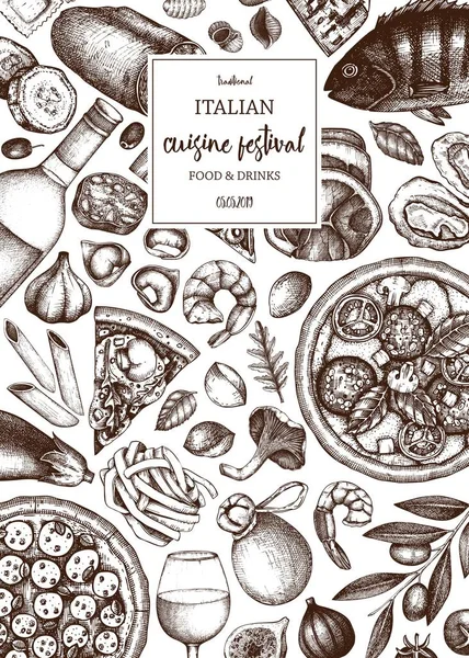 Vector Ilustración Fondo Cocina Italiana Para Menú — Vector de stock