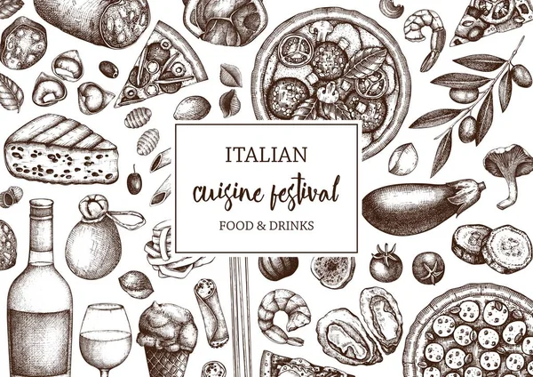 Ilustração Vetorial Cozinha Italiana Fundo Para Menu — Vetor de Stock