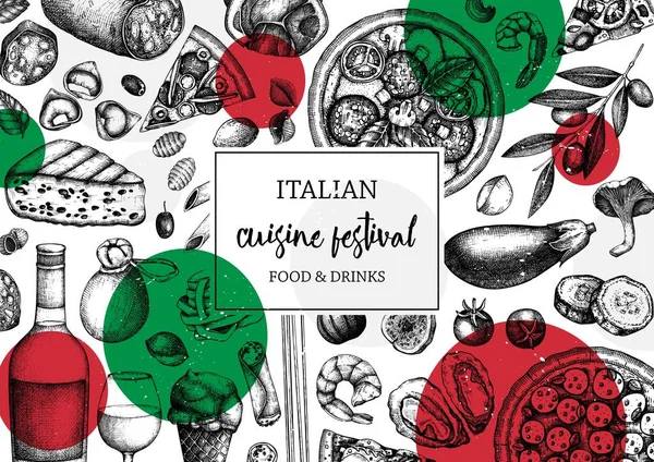 Vector Illustratie Van Italiaanse Keuken Achtergrond Voor Menu — Stockvector