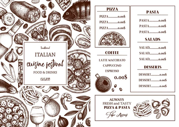 Векторні Ілюстрації Фону Італійської Кухні Меню — стоковий вектор