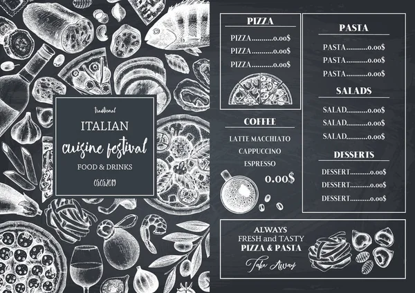 Ilustração Vetorial Cozinha Italiana Fundo Para Menu — Vetor de Stock