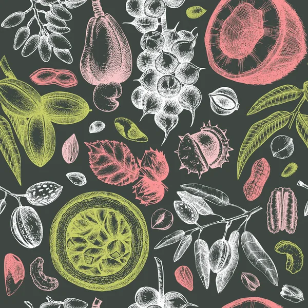 Frutos secos y plantas de fondo dibujados a mano . — Archivo Imágenes Vectoriales