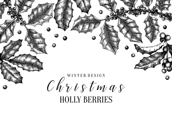 Kerst Holly vector ontwerp. Wenskaart of uitnodiging — Stockvector