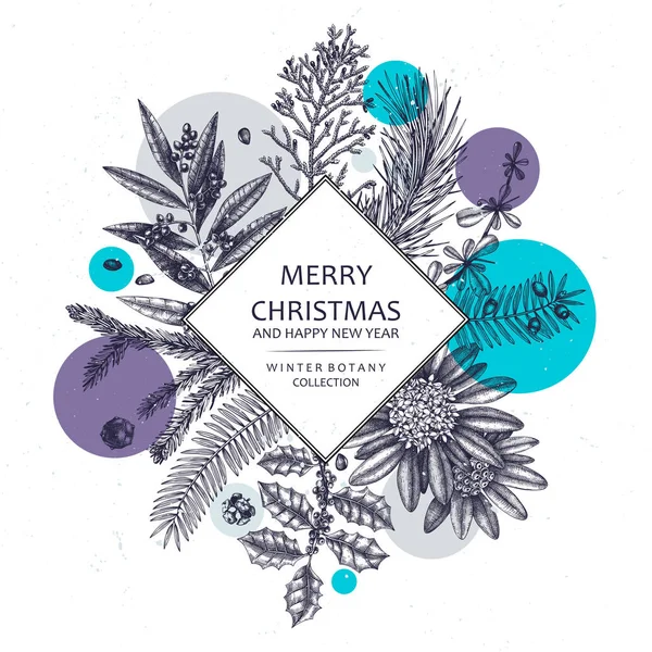 Carte de vœux de Noël ou design d'invitation. Cadre vectoriel avec — Image vectorielle