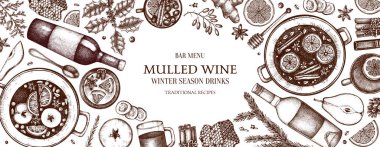 Elle çizilmiş malzemelerle karıştırılmış şarap tasarımı. Yatay Chris