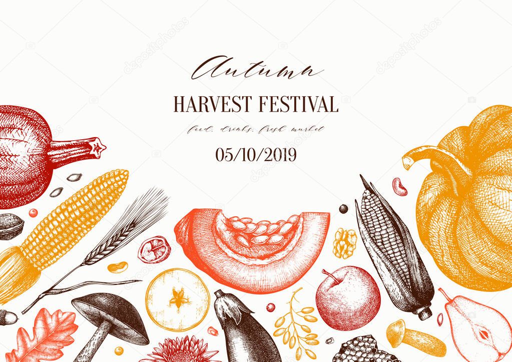 Autumn harvest festival vector design. Traditional Thanksgiving 