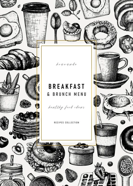 Дизайн Винтажного Флаера Завтрака Утренняя Еда Горячие Напитки Меню Векторный — стоковый вектор