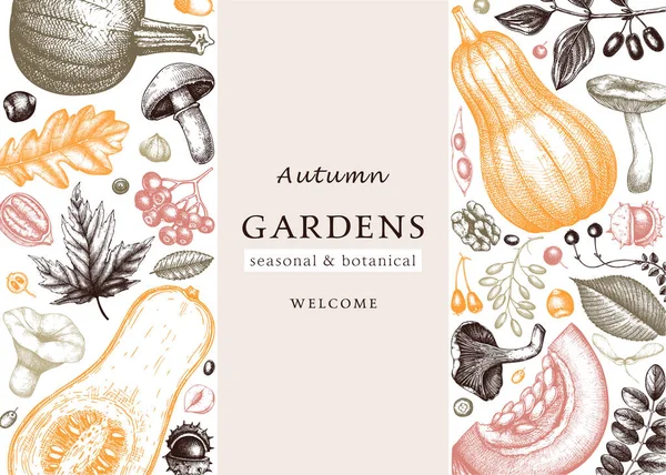 Hand Sketched Autumn Design Color Elegant Trendy Botanical Template Autumn — Stock Vector