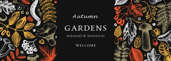 Handgeschetst Herfstontwerp Kleur Elegante Trendy Botanische Sjabloon Met Herfstbladeren Pompoenen — Stockvector