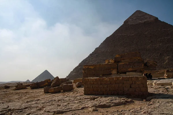 Tre Piramidi Principali Giza Resti Altre Strutture — Foto Stock