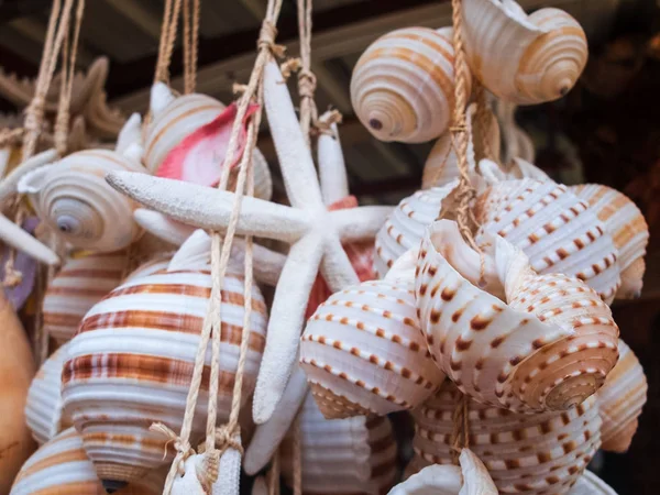 Traditionele kleurrijke huis decoraties gemaakt van verschillende vorm en kleur schelpen. — Stockfoto