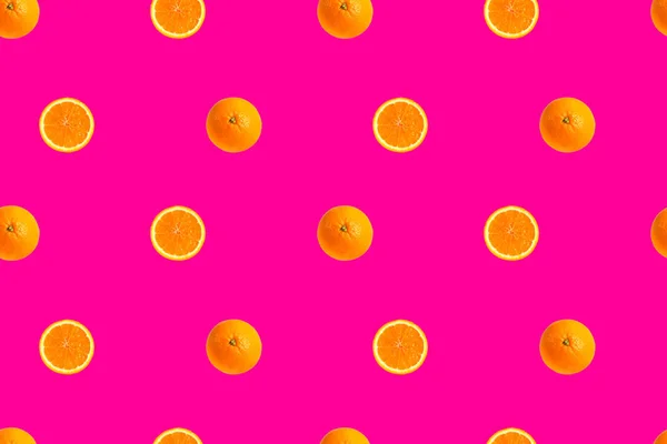 Orange Halves Bright Pink Background Seamless Pattern — Stock Photo, Image