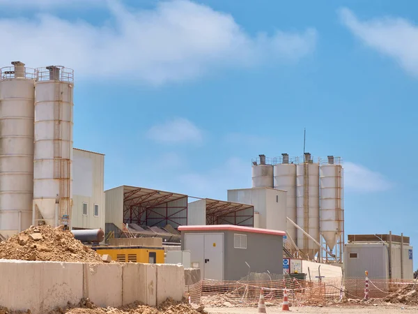 Concrete batching plant silos on the construction site.
