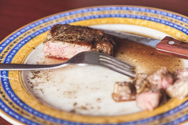 Wokad Biff Tallrik Skivad Saftig Bit Biff Ligger Tallrik Till — Stockfoto