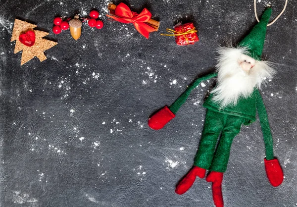 Vinter Tomt Mjuk Leksak Glad Grön Jultomte Och Uppsättning Nya — Stockfoto