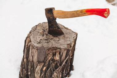 balta bir kış da beyaz kar üzerinde bir güdük ortaya sopalarla