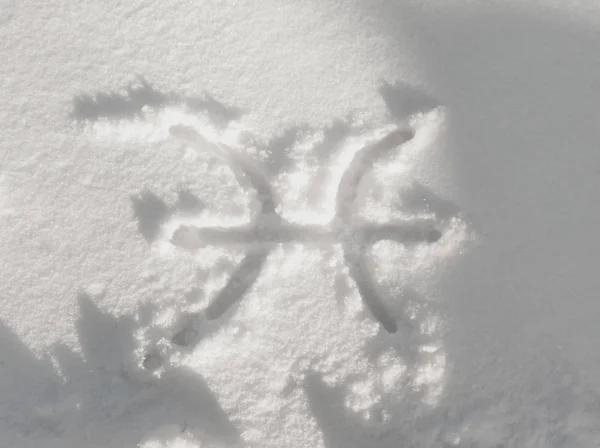 Piscesinthesnow Символом Знак Зодіаку Риби Намальовані Білому Снігу Зиму — стокове фото