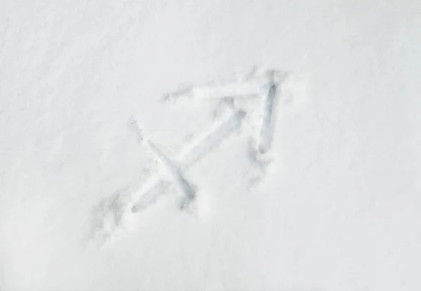 Sagitário Neve Símbolo Signo Zodíaco Sagitário Pintado Neve Branca Inverno — Fotografia de Stock