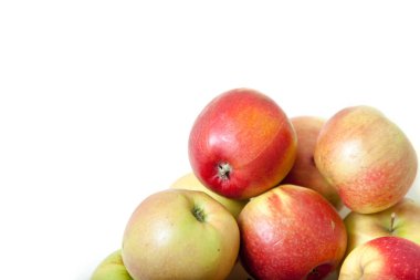 Elma ile natürmort. Güzel olgun elma bir grup bir beyaz arka planı kapat-u yalan söylüyorsun