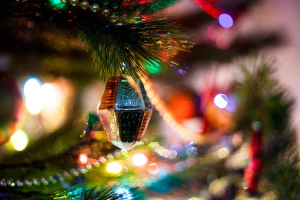 Cristal Vintage Semáforo Juguete Decoración Colgando Árbol Navidad Pino Decorado — Foto de Stock