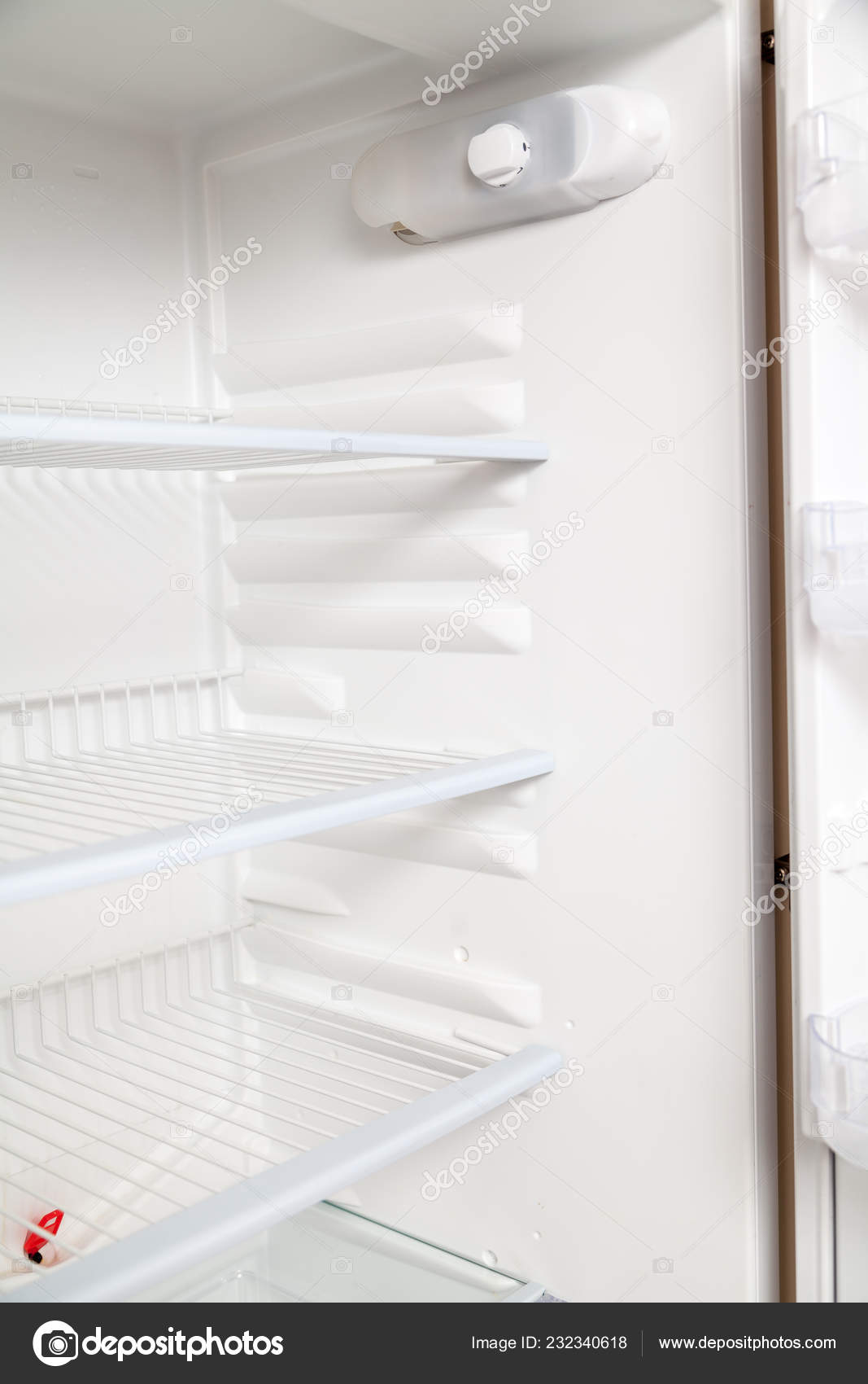 Modern Refrigerator Open Door Empty Shelve Stock Photo