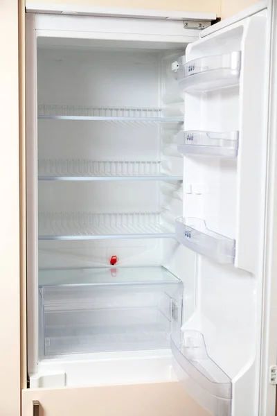 Modern Refrigerator Open Door Empty Shelve — Stock Photo, Image