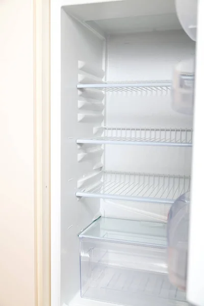 Modern Refrigerator Open Door Empty Shelve — Stock Photo, Image