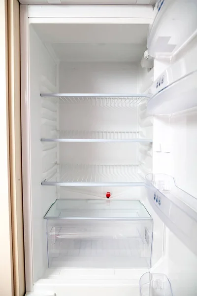 Modern Refrigerator Open Door Empty Shelve — Stock Photo, Image