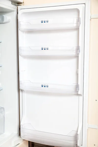 White Open Door Modern Refrigerator Empty Shelve — Stock Photo, Image