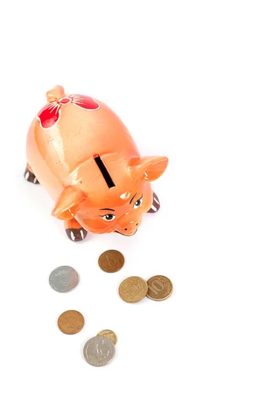 Piggy Bank Forma Símbolo Porco 2019 Fundo Branco Close Perto — Fotografia de Stock