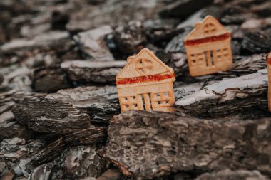 Biscuitshaped çerez ağaç kabuğu üzerinde duruyor