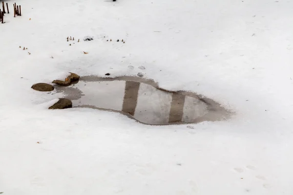 Piscina di acqua allungata nella neve — Foto Stock