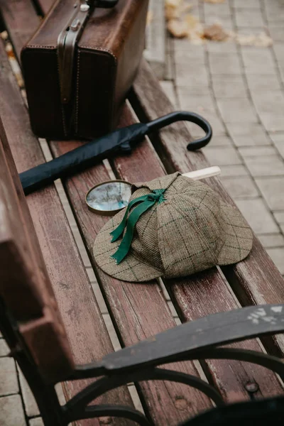 Pet met twee toppen ligt op houten bank — Stockfoto