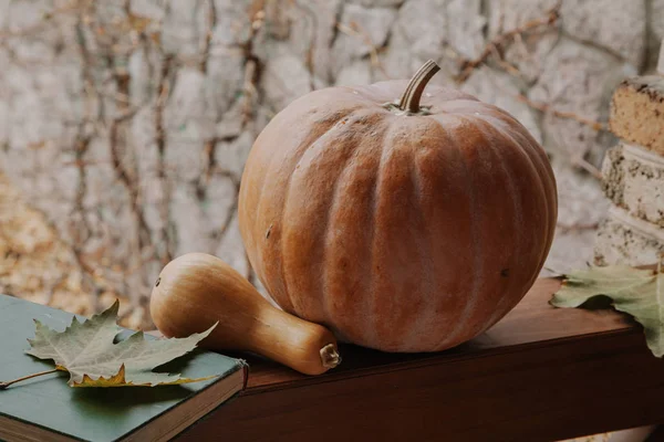 Autumn still life with pumpkin and book — Stock Photo, Image