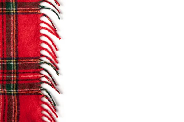 Tepi Plaid Tartan Merah Fringe Pada Backgroun Putih — Stok Foto