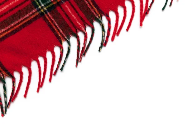 Tepi Plaid Tartan Merah Fringe Pada Backgroun Putih — Stok Foto