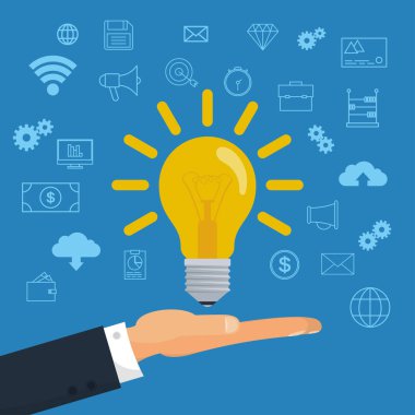 Ampul ve çizim simgesi üzerinde yaratıcı bir fikir. Vektör çizim.