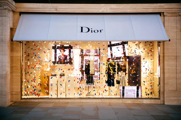 Londres Reino Unido Mayo 2018 Mensaje Felicitación Christian Dior Boutique — Foto de Stock